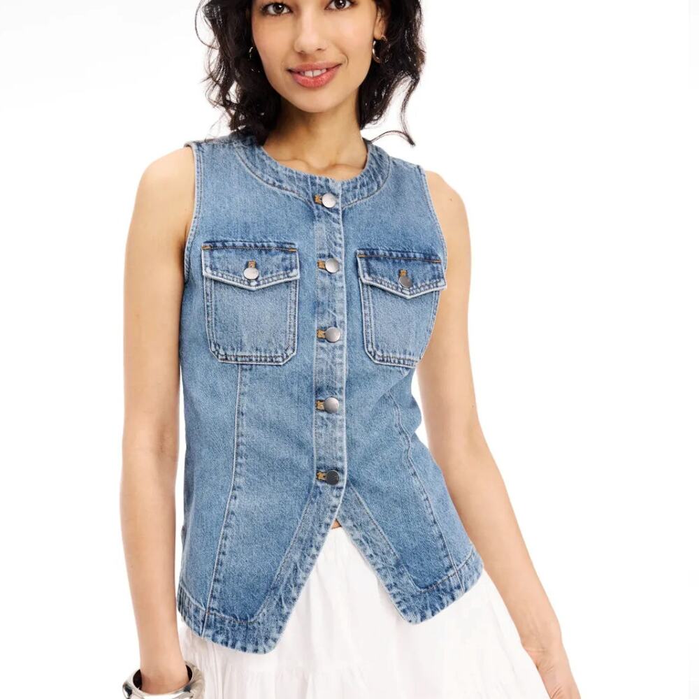 Madewell Denim Vest Top SIZE 4 Waistcoat Western Business Casual High Neck $100